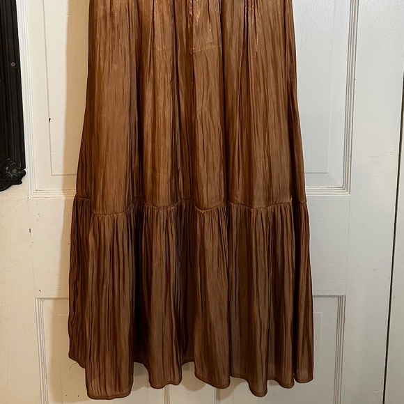 Copper Metallic Smocked Puff Sleeve Party Holiday Dress - Picture 10 of 10